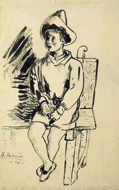 Niño con sombrero sentado